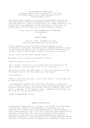 The Psychedelic Experience: A Manual Based on the Tibetan Book of the Dead