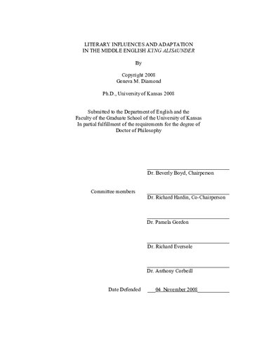 Literary Influences and Adaptation in the Middle English Kyng Alisaunder