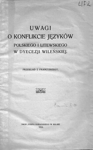 Uwagi o konflikcie języków polskiego i litewskiego w dyecezji wileńskiej
