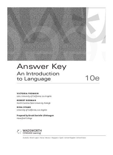 Answer Key An Introduction to Language Tenth Edition