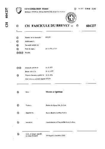 Horology , Watchmaking, Flexible Watch Mechanism Patents