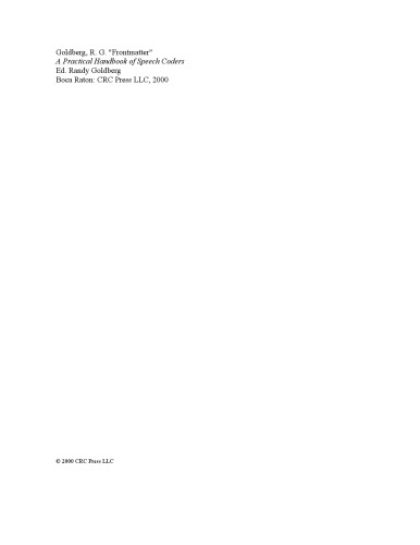 A practical handbook of speech coders / Randy  Goldberg, Lance Riek