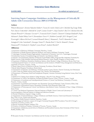 Surviving Sepsis Campaign: Guidelines on the Management of Critically Ill Adults with Coronavirus Disease 2019 (COVID-19)