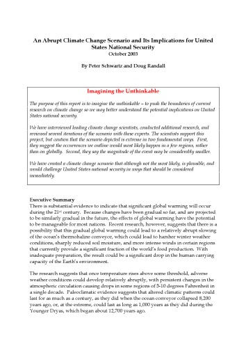 An Abrupt Climate Change Scenario and Its Implications for United States National Security