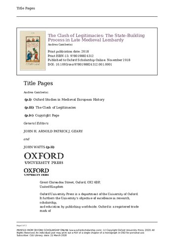 The Clash of Legitimacies: The State-Building Process in Late Medieval Lombardy