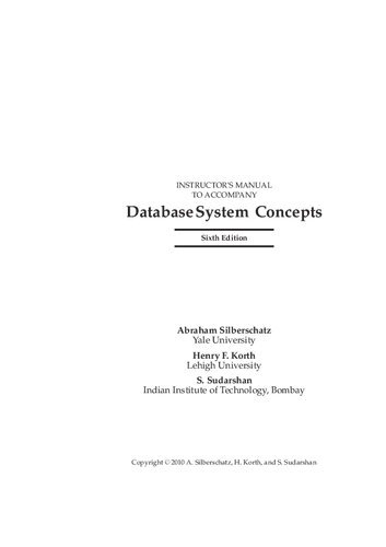 Instructor's Manual to Accompany Database System Concepts