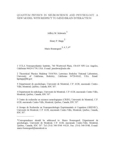 Quantum Physics in Neuroscience and Psychology A New Theory With Respect to Mind Brain Interactive