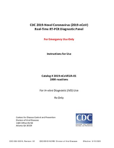 CDC 2019-Novel Coronavirus (2019-nCoV) Real-Time RT-PCR Diagnostic Panel (For Emergency Use Only)