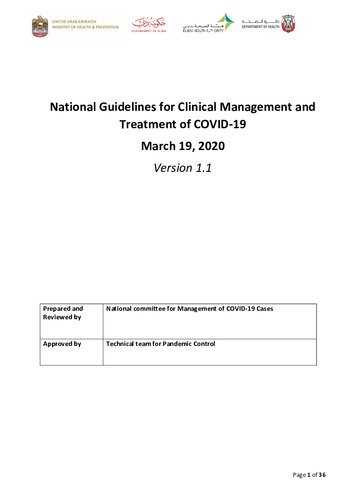 National Guidelines for Clinical Management and Treatment of COVID-19 (March 19, 2020) Version 1.1