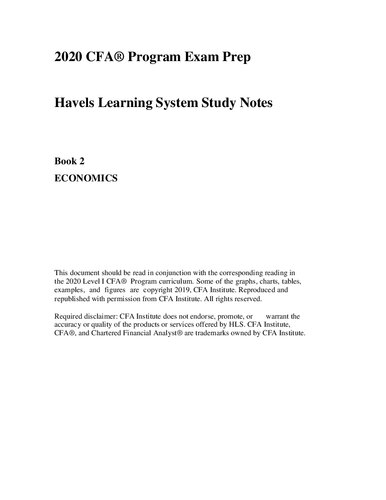 2020 CFA Program Exam Prep Level 1: 2020 CFA Level 1, Book 2: Economics (2020 CFA Level 1 Exam Prep)