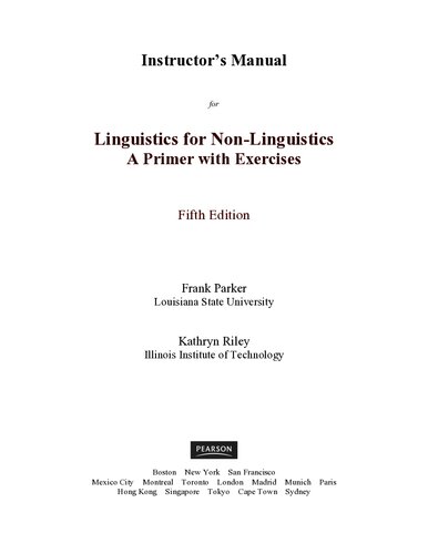 Instructor's Manual for Linguistics for Non-Linguistics: A Primer with Exercises