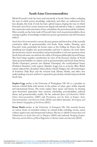 South Asian Governmentalities. Michel Foucault and the Question of Postcolonial Orderings