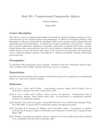 Math 765 - Computational Commutative Algebra