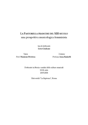 La pastorella francese del XIII secolo: una prospettiva musicologica femminista