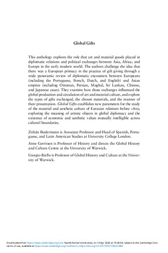 Global Gifts: The Material Culture of Diplomacy in Early Modern Eurasia