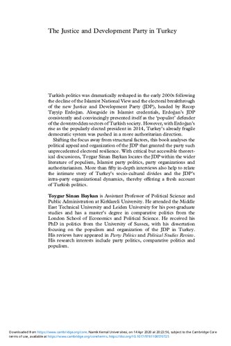 The Justice and Development Party in Turkey: Populism, Personalism, Organization