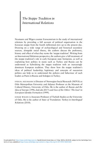 The Steppe Tradition in International Relations: Russians, Turks and European State Building 4000 BCE–2017 CE