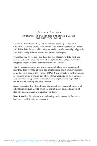 Captive Anzacs : Australian POWs of the Ottomans during the First World War