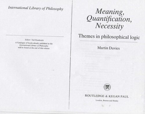 Meaning, Quantification, Necessity: Themes in Philosophical Logic
