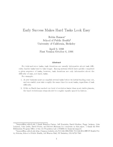 Early Success Makes Hard Tasks Look Easy