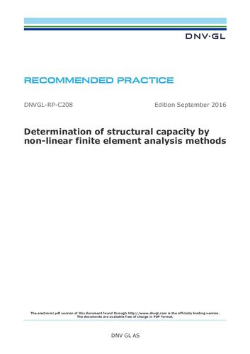 DNVGL-RP-C208 Determination of structural capacity by non-linear finite element analysis methods