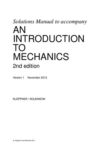Solutions Manual to accompany An Introduction to Mechanics