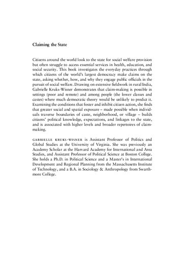 Claiming the State: Active Citizenship and Social Welfare in Rural India