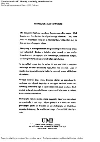 The Diachronic Self: Identity, Continuity, Transformation