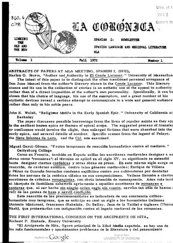 La corónica. A Journal of Medieval Hispanic Languages, Literatures, and Cultures