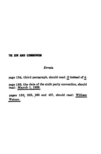 The Jew and Communism: The Story of Early Communist Victories and Ultimate Defeats in the Jewish Community, U. S. A., 1919-1941