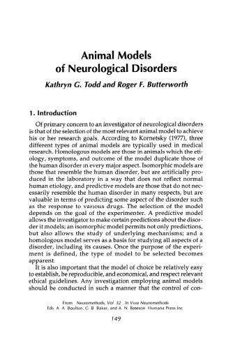 Animal Models of Neurological Disorders