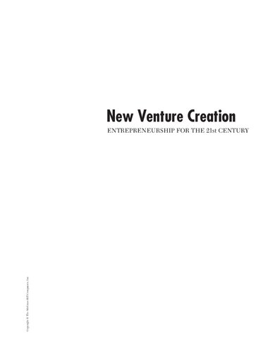 New Venture Creation: Entrepreneurship for the 21st Century