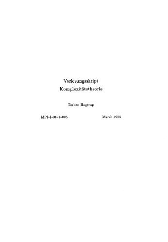 Vorlesungsskript Komplexitätstheorie