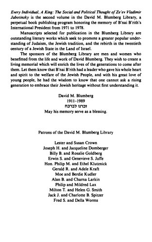 Every Individual, a King: The Social and Political Thought of Ze'Ev Vladimir Jabotinsky