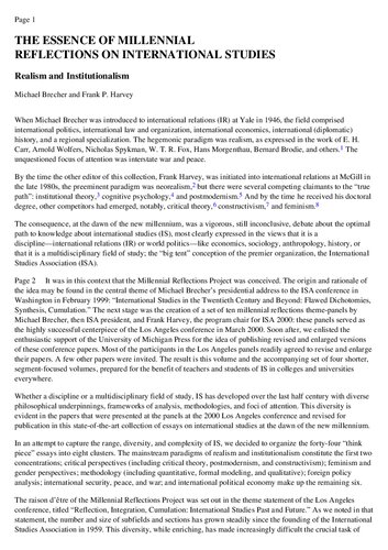 Realism and Institutionalism in International Studies