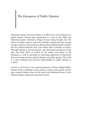 The Emergence of Public Opinion: State and Society in the Late Ottoman Empire