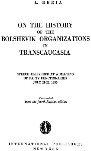 On the History of the Bolshevik Organizations in Transcaucasia