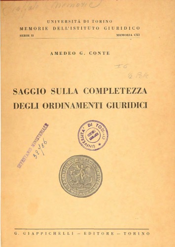 Saggio sulla completezza degli ordinamenti giuridici