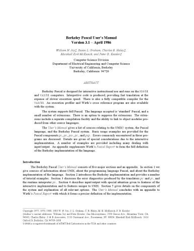 Berkeley Pascal user's manual