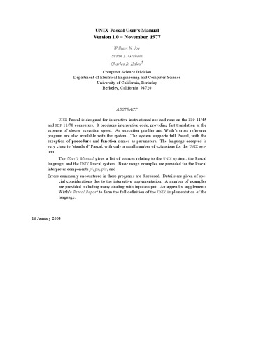 UNIX Pascal user's manual