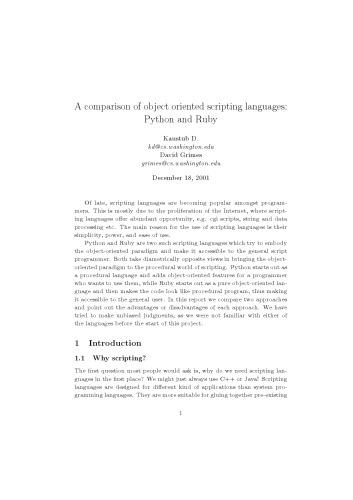 A comparison of object oriented scripting languages.Python and Ruby