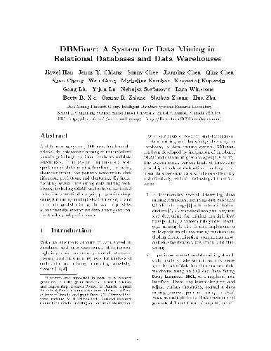 DBMiner: A System for Data Mining in Relational Databases and Data Warehouses