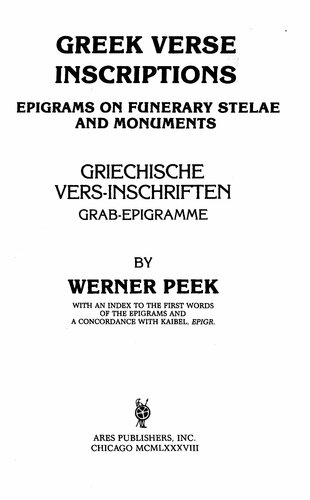 Griechische Vers-Inschriften. Band I, Grab-Epigramme