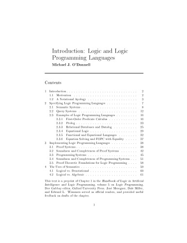 Introduction: Logic and Logic Programming Languages