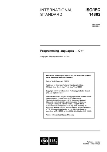 C++98 – ISO/IEC 14882:1998