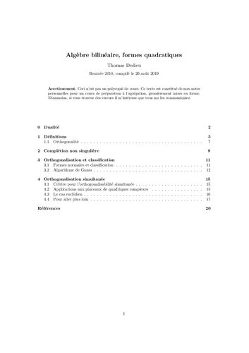 Algèbre bilinéaire, formes quadratiques