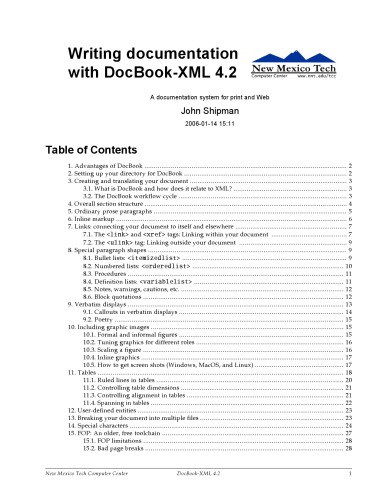 Writing documentation with DocBook-XML 4.2
