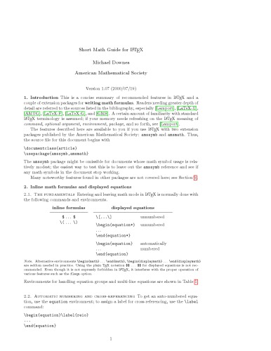 Short Math Guide for Latex2e