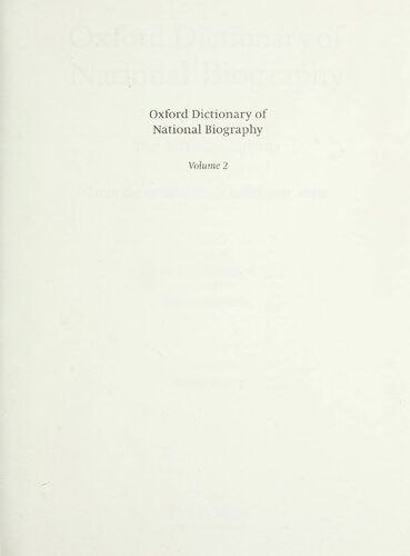 Oxford Dictionary of National Biography: Volume 2 Amos–Avory.