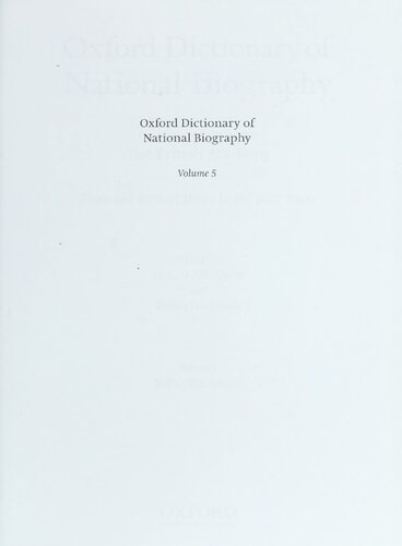 Oxford Dictionary of National Biography - volume 5 Belle–Blackman